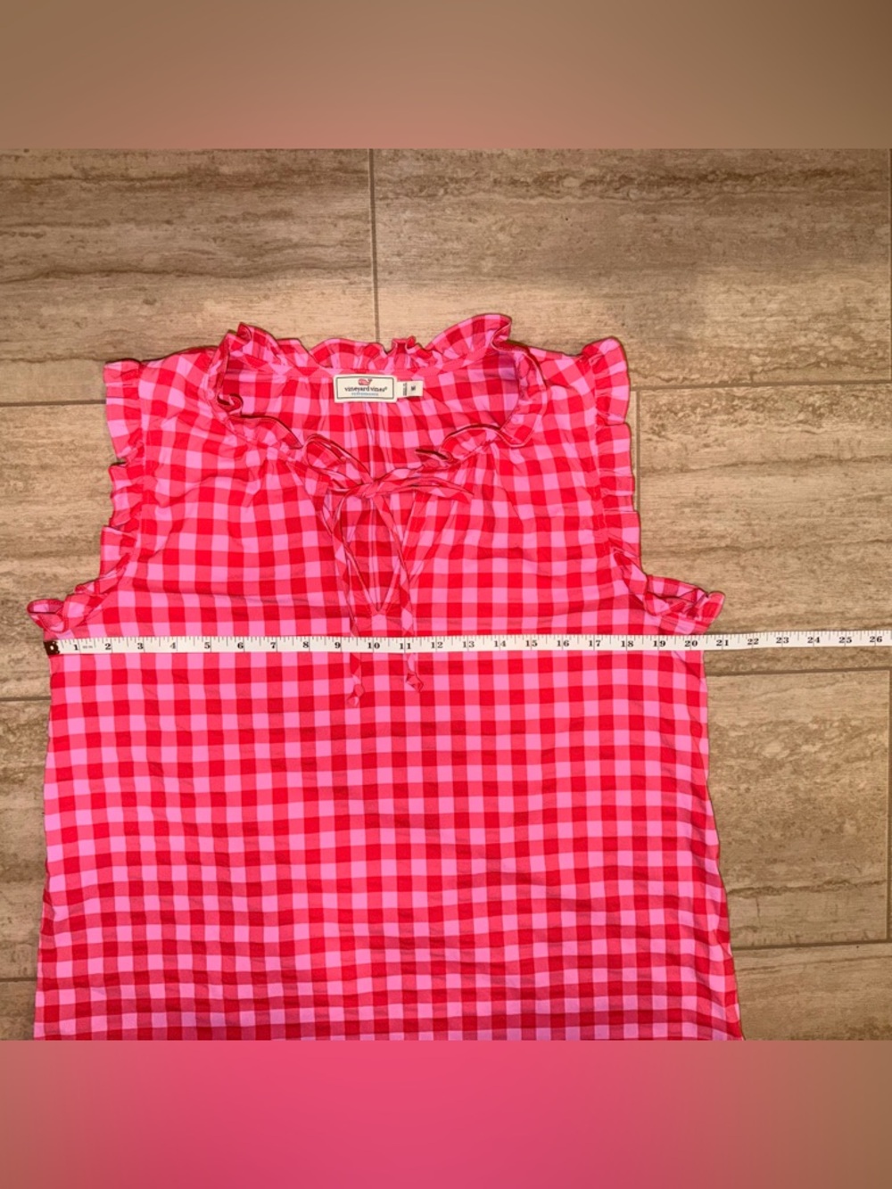 Vineyard Vines Women's Performance Sleeveless Gingham Ruffled Pink Medium - Picture 8 of 10